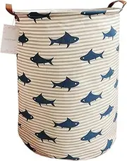 LEELI Laundry Hamper with Handles Collapsible Canvas Laundry Basket,Waterproof Storage Basket Home Organizer for Nursery,Clothes,Toys,Baby Hamper19.7×15.7(Shark)