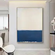 Handmade Modern Abstract painting Wall Art - Hand-Poured Pigment Painting Navy Framed Textured Canvas blue oil painting for Contemporary Spaces Canvas Paingti