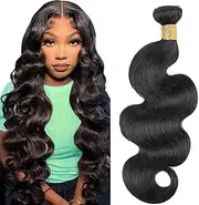 Lizourey Brazilian Human Hair Body Wave Bundles, 26inch, 12A, 100% Unprocessed Virgin, Quick Weave, Black, Sew-In, Wavy, Natural Black, 10-30 Inch, 95-105g/Bundle, 3 Bundles