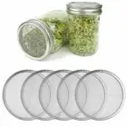New 5pcs Metal Sprouting Bottle Strainer Lids Mason Jars Mesh Screen Filter Net