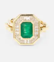 [Shay Jewelry] Shay Jewelry Halo Mini 18kt gold ring with emerald and diamonds L 1/2 green