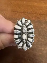 Navajo Cluster Ring White Buffalo Turquoise Sz 10 Native American Womens Zuni A