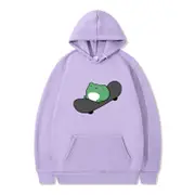 Nevenka Womens Cute Hoodie Skateboarding Frog Long Sleeve Pullover-Purple