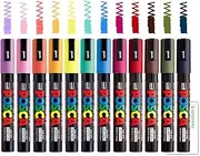 Posca Paint Marker PASTEL & DARK Color Set, Mitsubishi Uni Poster Color Marking Pen Medium Point (PC-5M) 12 Color + Loconeko Original Manual Set