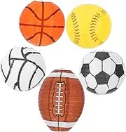 5pcs Sports Ball Paper Lanterns for Decor Basketball Soccer Baseball Volleyball Rugby Designs Easy to Hang Sports Themed Decorations for Indoor Outdoor Events