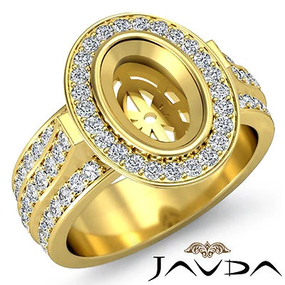 Halo Pave Set Diamond Engagement Oval Semi Mount Huge Ring 1.65C 14k Yellow Gold