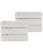 Superior Set of 6 Zero Twist Cotton Dobby Border Plush Soft Absorbent Hand Towels