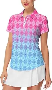 [AOBUTE] Women's Short Sleeve Golf Shirts Gradient 1/4 Zip Tennis Shirt
