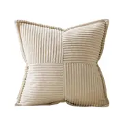 Corduroy Pillow Covers with Splicing Soft Striped Textured Christmas Throw Pillow Cases-Beige