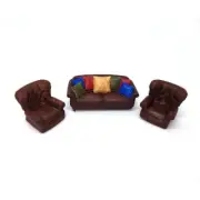 1/72 Three Piece Type 1 Classic Leather 3-seater Couch & 2 Wing Chairs
