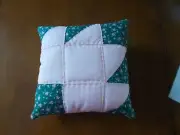 Vintage Quilted Pillow Hand Pieced Pink/Green Pineapple Block Hand Quilted