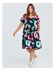 [Taking Shape] Cotton Jersey Holiday Pocket Dress in Multi