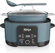 Ninja Foodi PossibleCooker, 8-in-1 Slow Cooker with Removable Non-Stick Pot, Steaming Rack, Integrated Spoon & Glass Lid, Slow Cook, Sear, Ember, Steam & More, 8 Servings, 8L, Sea Salt Grey MC1001UK