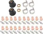 48Pcs Plasma Cutter Consumables, Metal Electrode Nozzle Set, Shield Cups Stand Off Guide with IPT40 Tip for CUT-55DS Pro, for CUT-65DS Plasma Torch