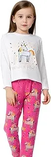 [Gorboig] Girls' Clothing Sets 100% Cotton Long Sleeve White & Pink Unicorn Clothes for 2-8 Years