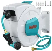 Retractable Garden Hose Reel with Wall Mount 1/2"×100ft with 9 Pattern Hose Noz