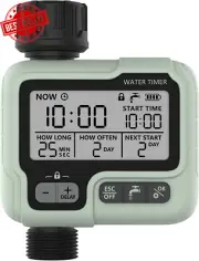 Digital Sprinkler Timer, Programmable, LCD Display, IPX5 Waterproof, One Outlet