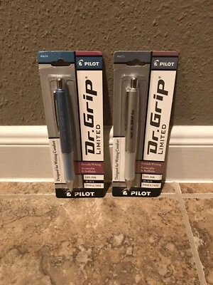 Pilot Dr Grip Limited Lot 2 Gel Ink Pens Click Pen 0.7mm Fine Point New Blue Sil