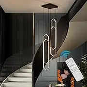 Staircase Pendant Lighting Dimmable,4 Light Modern LED Chandelier Dimmable 300cm Adjustable Height Ceiling Light for Villa High Ceiling Stair Enterway Foyer(20 * 80cm, Black)