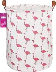 Laundry Hamper Large Canvas Fabric Lightweight Storage Basket/Toy Organizer/Dirty Clothes Collapsible Waterproof for College Dorms, Boys and Girls Bedroom,Bathroom(Flamingos)