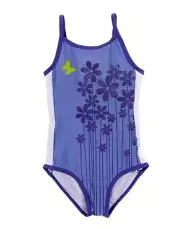 White Soda Girls Purple Flower & Butterfly One Piece, Swimwear, Bathers, Swimmer