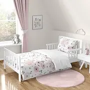 Sweet Jojo Designs 5-Piece Blush Pink, Grey and White Shabby Chic Watercolor Floral Girl Toddler Kid Children's Bedding Set Comforter, Sham and Sheets with Rose Flower Polka Dot