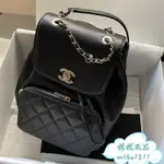 CHANEL A93748 黑色 小牛皮 荔枝皮 金鍊 雙C 金釦 後背包 手提包 雙肩包