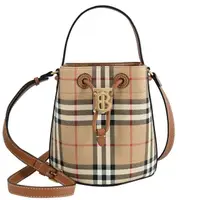 在飛比找momo購物網優惠-【BURBERRY 巴寶莉】金屬TB LOGO經典格紋拼接手