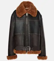 [Stella McCartney] Stella McCartney Faux shearling-trimmed biker jacket AU 16 black