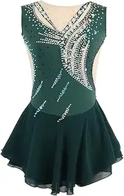 [Zagitova] Figure Skating Dress for Girls, Sleeveless Ice Skating Competition Costumes For Women with Sparkling Diamond
