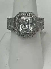 Sterling Silver Large 3 Ct. Radiant Cut CZ Ring Size 8