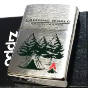 Zippo Camping World Tree Tent Silver Satin One Side Processing Etching Lighter