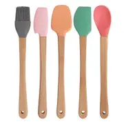 5pc Mini Silicone and Bamboo Utensils Set Nonstick Cookware