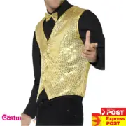 Mens Sparkly Sequin Vest Waistcoat Disco 20s Dance Jazz Show Performance Costume