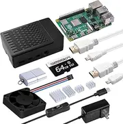 GeeekPi 4GB Starter Kit for Raspberry Pi 4 - 64GB Edition, Case With PWM Fan, 5V 3.6A 18W Power Supply With ON/Off Switch, HDMI Cables (4GB RAM)