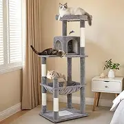 JFHID 142cm Cat Tower Tree, Natural Sisal-Covered Wooden Cat Climbing Tree with Scratching Posts, Multi-Level Cat Condo for Indoor, Stable Kitty Activity Center for Australian Homes (Light Grey Color)