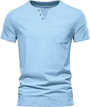 [Generic] Casual Fit Top Men's Fashion Spring and Summer Casual Short Sleeved V Neck Solid Color T Shirt Top Men Turtleneck Long Sleeve Tops