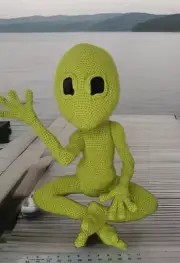 Unique Posable Alien Handmade Crochet Wired No Sharp Ends Sitting Down 19"
