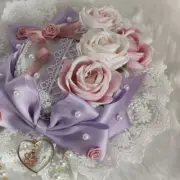 Sweet Lace Top Hat Pearl Bow Rose Flower Cosplay Party Bonnet Flat