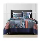 King Quilt Sets, 100% Cotton Quilts King Size, Navy Bedspreads, Patchwork wit...