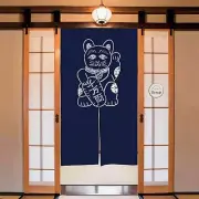 Japanese Maneki Neko (Lucky Cat) Shibori Noren, Tie-Dye Cotton Doorway Curtain