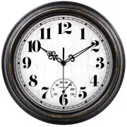 12 Inch Retro Waterproof Wall Clock Battery Operated Quartz Round Wall Clock