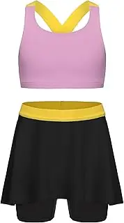 [VilyR] Girls 2 Piece Outfits Workout Set Gym Training Sports Bras & Skirts with Pockets Shorts Set