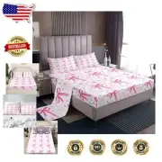 Charming Pink Bow and Hearts Full Size Bed Sheet Set - 500 Thread Count Comfort