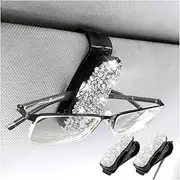 Moly Magnolia Car Sun Visor Sunglasses Holder, Fashion Crystal Rhinestone Car Sunglasses Holder with Card Ticket Clip for Women Girls (Silver)