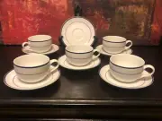 5 Crate & Barrel Catalina White Cobalt Blue Trim Coffee Cup Sauce Set Monno MINT