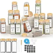 QIXIAOTOUQI 12 Spice Jars with Labels, 120ml Kitchen Glass Spice Jars with Bamboo Lids,Spice Bottles for Home Kitchen Spice Containers Cooking Seasoning Jars Bottles Set for Spice Rack Cabinet Drawer
