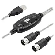 USB MIDI Cable Adapter, USB Type A Male to MIDI Din 5 Pin in-Out Cable Interface with LED Indicator for Music Keyboard As shown