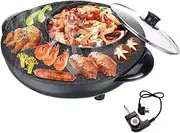 2 in 1 Electric Electric Hot Pot Grill, Smokefree Grill, 220V Multi-Purpose Medical Stone Non-Stick Hot Pot 36 cm, Easy Cleaning,5 Speed Fire Adjustment (Black)