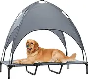 Elevated Dog Bed with Canopy, 48-inch Waterproof Pet Cot, Portable Outdoor Pet Bed with Carry Bag, Indoor/Outdoor Cooling Canopy Dog Tent for Large Dogs (Gray)